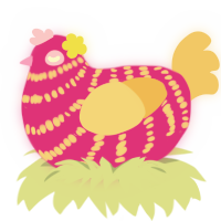 Hyper Pop, a fuchsia and honey chicken with a bar pattern