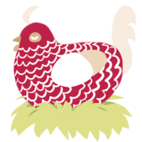 A crimson and cream chicken with a lace pattern