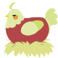 Apple, a red and lemon chicken with a head pattern