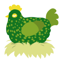 A leaf and chartreuse chicken with a speckle pattern