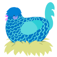 A sapphire and aqua chicken with a lace pattern