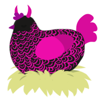 Mel0nzzz, a sable and fuchsia chicken with a double-lace pattern