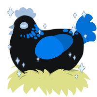 Artemis, a black and sapphire chicken with a neck-speckle pattern