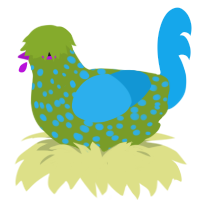 A chartreuse and sky chicken with a speckle pattern