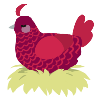 A maroon and crimson chicken with a lace pattern