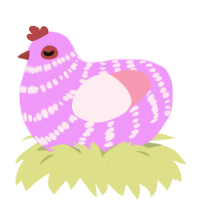 A lavender and rose chicken with a bar pattern