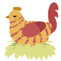 Fries, a honey and red chicken with a bar pattern