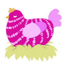 Lovebug, a fuchsia and lavender chicken with a bar pattern