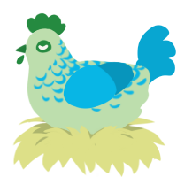 Glorp, a gluppy and cerulean chicken with a half-lace pattern