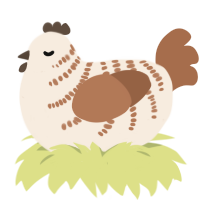 Oswin, a cream and brown chicken with a half-bar pattern