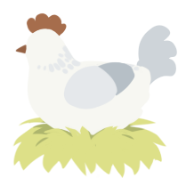 A white and mist chicken with a neck-speckle pattern