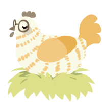 Grimm, a white and honey chicken with a bar pattern