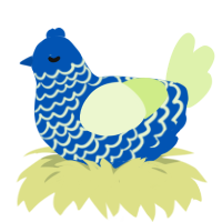 Fig, a ultramarine and apple chicken with a lace pattern