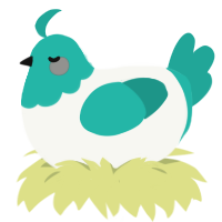Chick-ku, a white and turquoise chicken with a head pattern