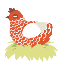 Jerry, a vermilion and white chicken with a lace pattern