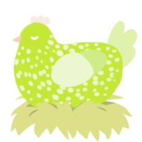A lime and apple chicken with a speckle pattern