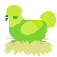 A grass and lime chicken with a head pattern