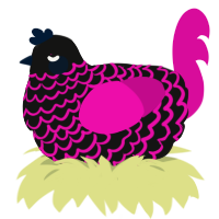 A black and fuchsia chicken with a lace pattern