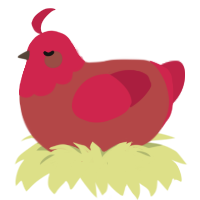 Gimme apple, a red and crimson chicken with a head pattern