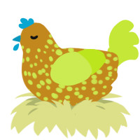 Toodles, a ochre and lime chicken with a speckle pattern
