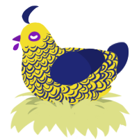 Magica, a yellow and navy chicken with a double-lace pattern