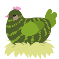 WATERMELON, a olive and chartreuse chicken with a bar pattern