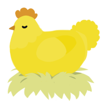 YOT YKAEUQS, a yellow chicken with a head pattern