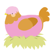 A pink and orange chicken with a head pattern