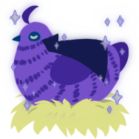 Luma, a lilac and indigo chicken with a bar pattern