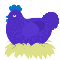 A indigo chicken with a speckle pattern