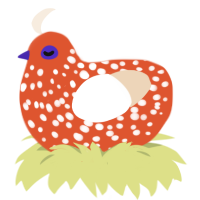 unnamed, a vermilion and cream chicken with a speckle pattern