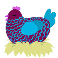 A wine and cerulean chicken with a lace pattern