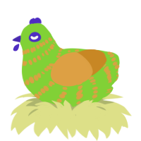 Gink, a grass and orange chicken with a bar pattern