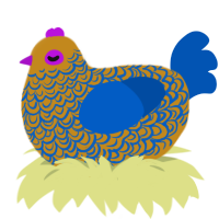 Magic Ink, a ochre and ultramarine chicken with a double-lace pattern