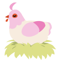 A cream and pink chicken with a head pattern