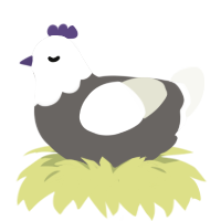 A grey and white chicken with a head pattern