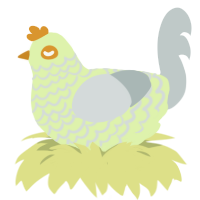 Elias, a apple and silver chicken with a lace pattern