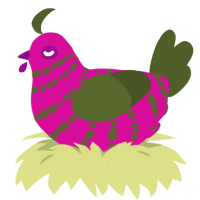 (unnamed), a fuchsia and olive chicken with a bar pattern