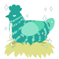 Ghost, a turquoise and mint chicken with a bar pattern