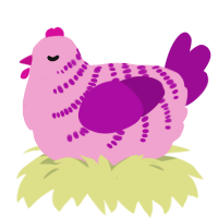 Pinky, a pink and plum chicken with a half-bar pattern