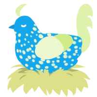 A sky and apple chicken with a speckle pattern