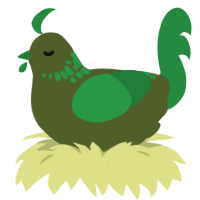 A olive and viridian chicken with a neck-speckle pattern