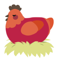 A crimson and vermilion chicken with a head pattern