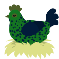 Swampy, a leaf and tumblr chicken with a speckle pattern