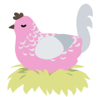 Cupid, a pink and mist chicken with a half-lace pattern