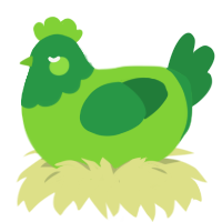 Lawn, a grass and viridian chicken with a head pattern