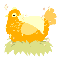 Helios, a orange and beige chicken with a half-lace pattern
