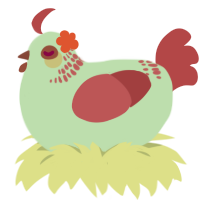 Pistachio, a gluppy and red chicken with a neck-band pattern