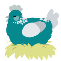 Sea Foam, a teal and mist chicken with a neck-speckle pattern