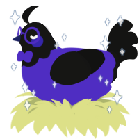 Henna, a indigo and black chicken with a head pattern